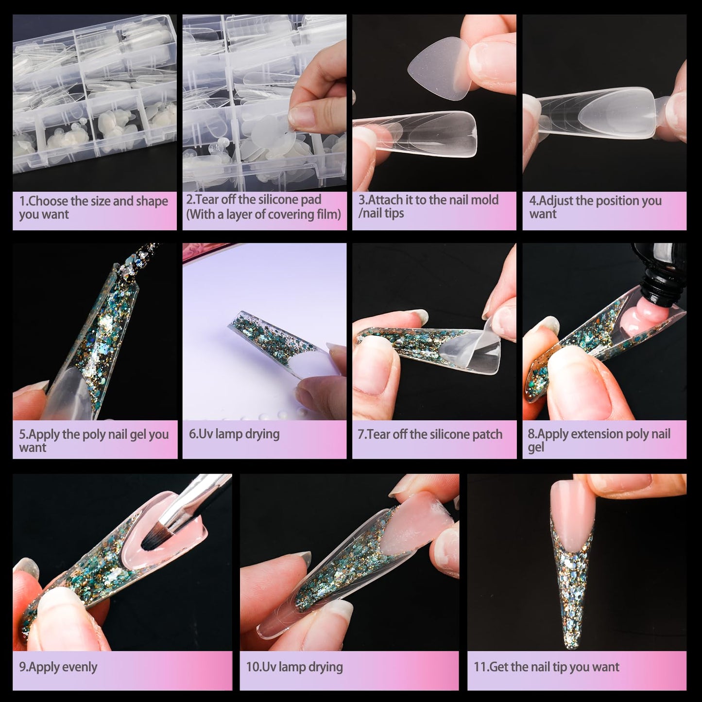 Bomoqing nail extension mold kit with 12 sizes
