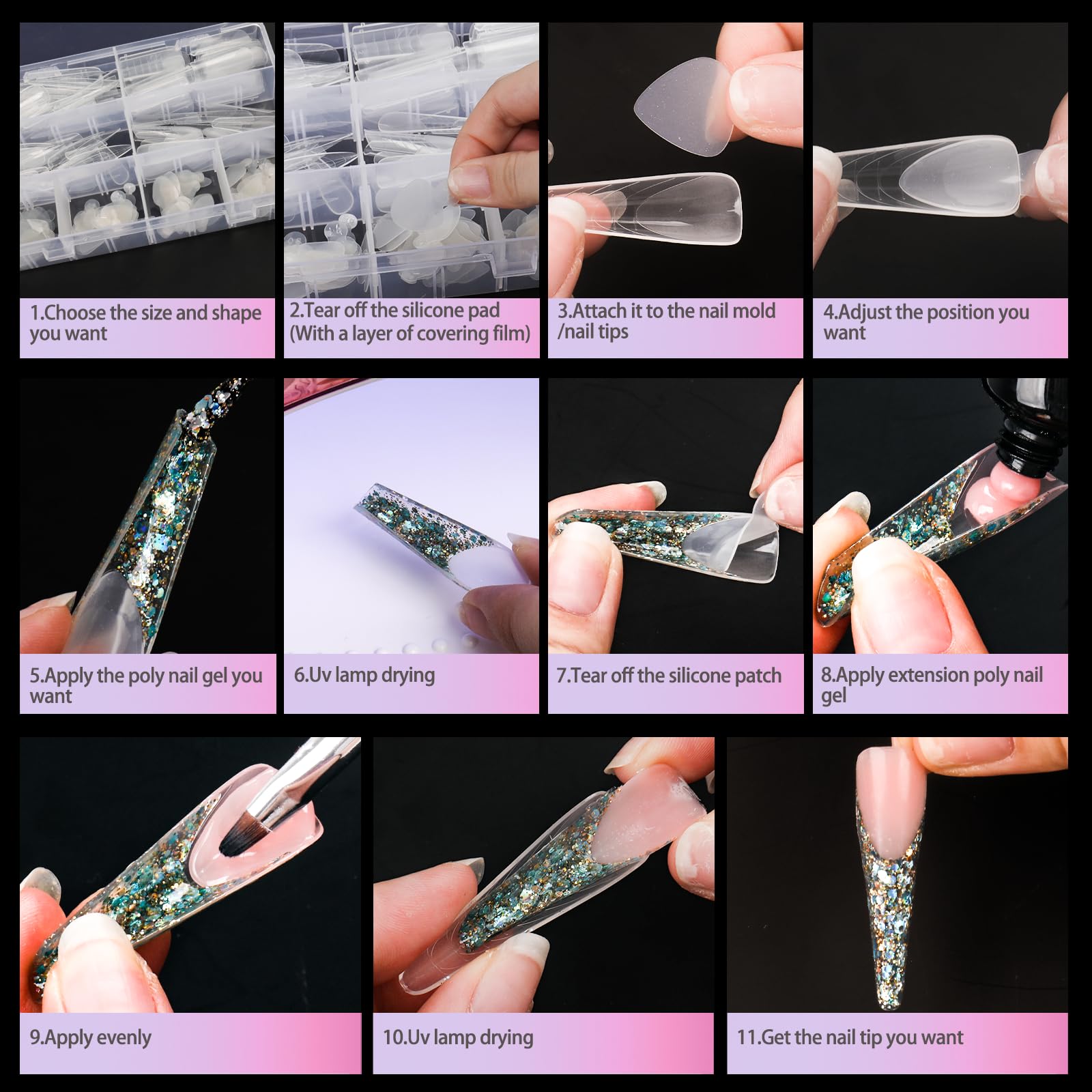 Bomoqing nail extension mold kit with 12 sizes