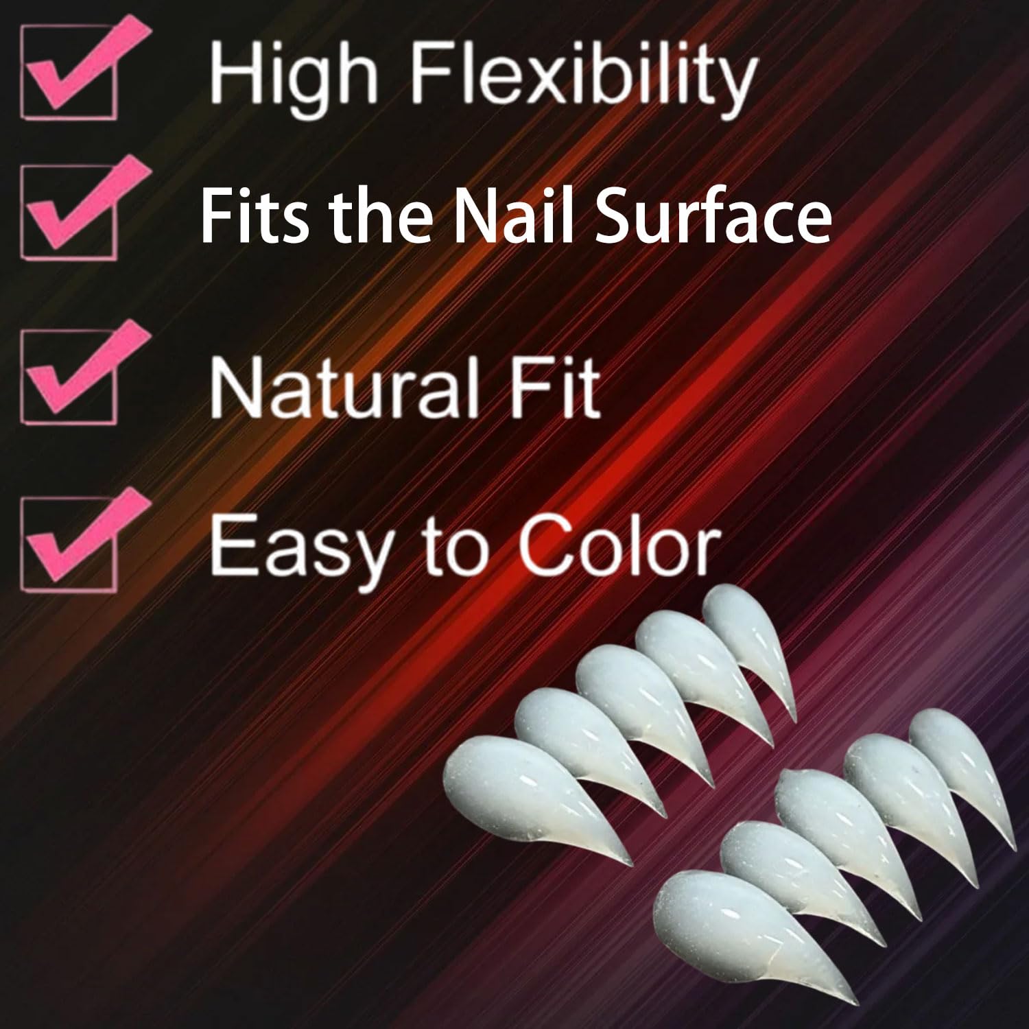 Close up of curved stiletto dual forms for acrylics