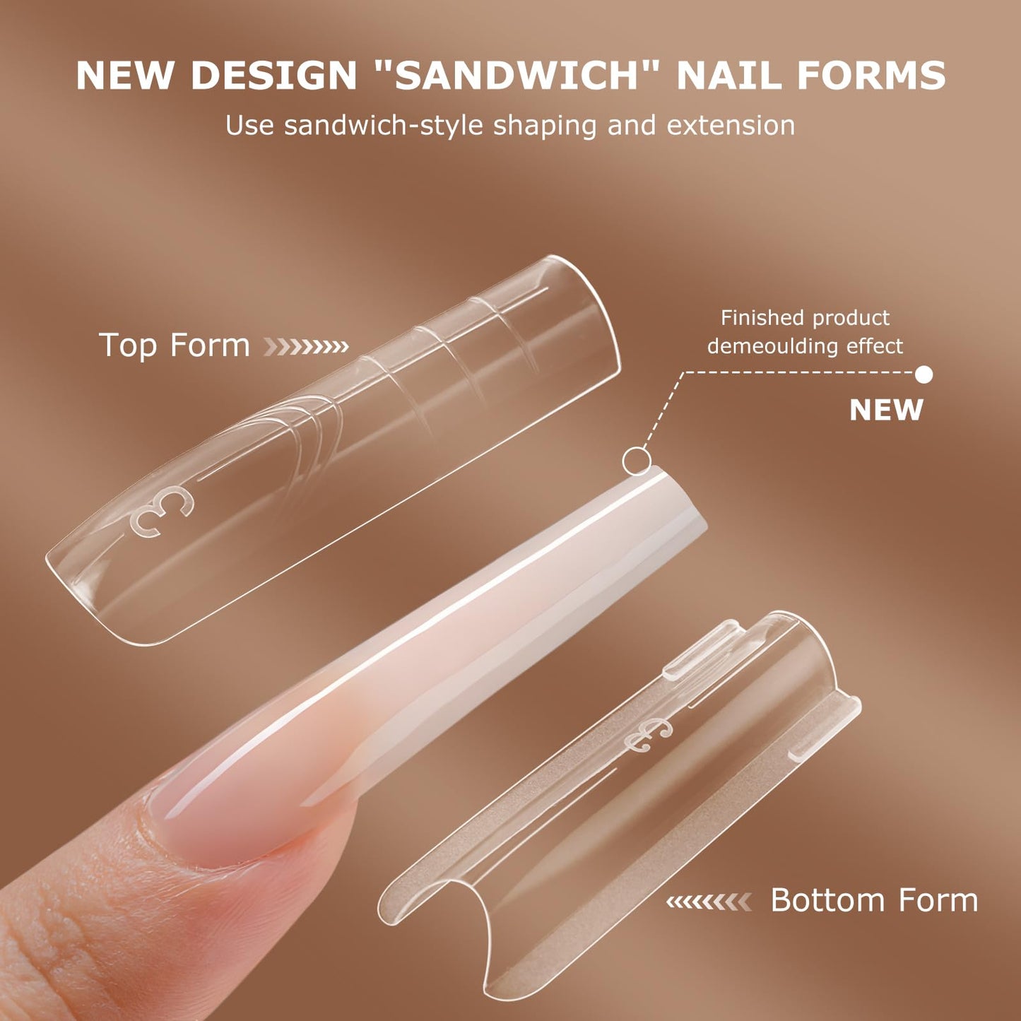 Close up of 280 piece long square dual nail forms
