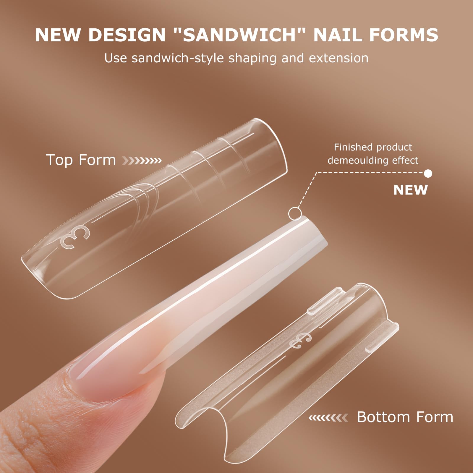 Close up of 280 piece long square dual nail forms