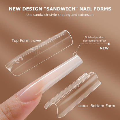 Close up of 280 piece long square dual nail forms