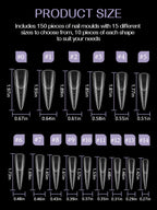 Close-up view of Torokom clear stiletto nail forms with etched measurement grids