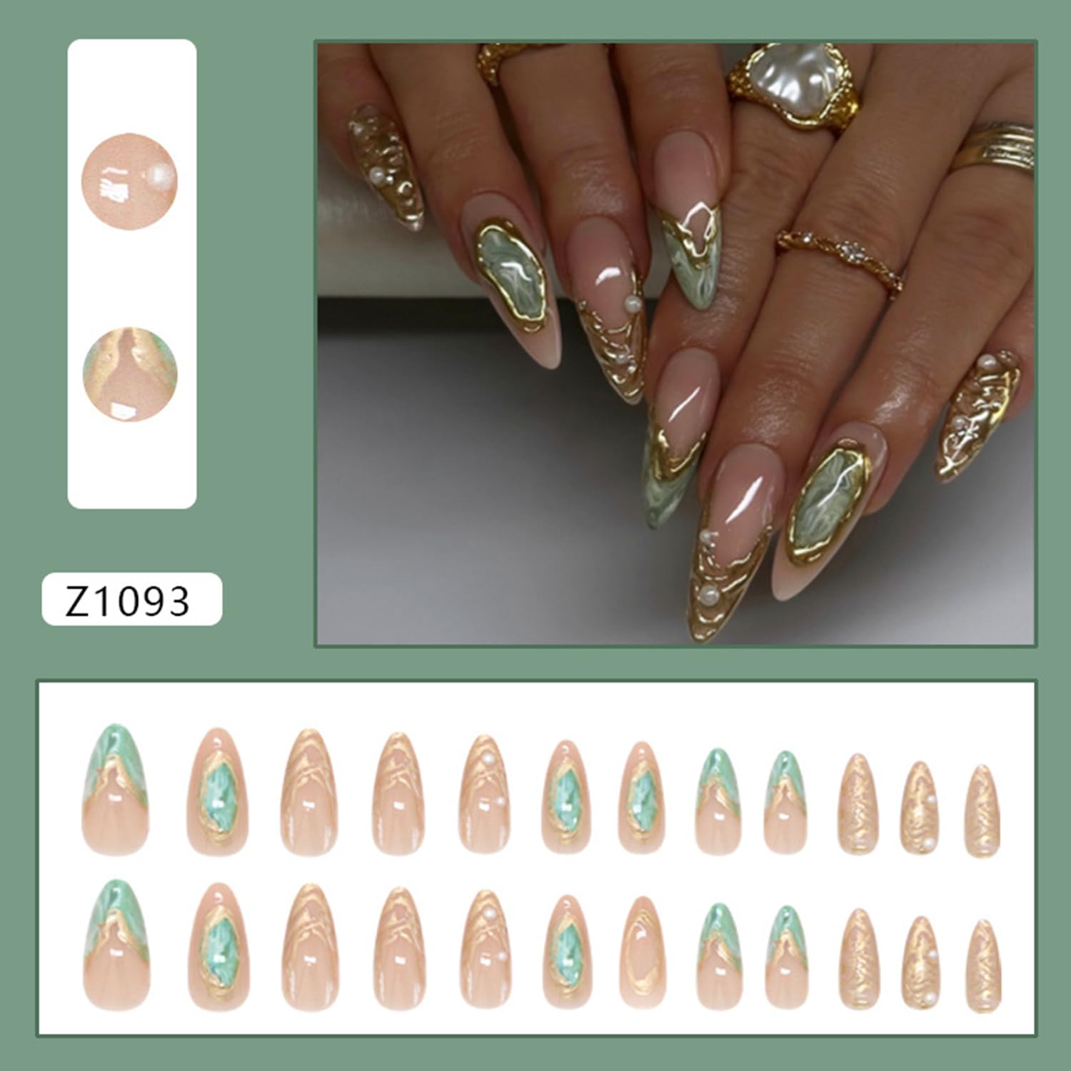 ASABITE reusable press on nails with pearl and gold accents