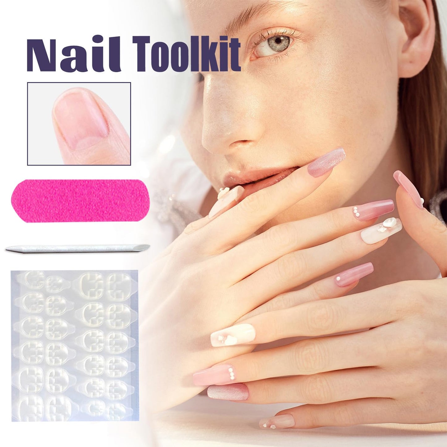 ASABITE 24 piece acrylic nail kit sizing guide and packaging
