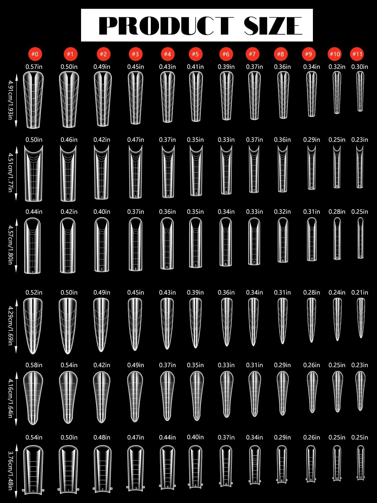 Assorted styles of Ebanku clear dual forms for acrylic nail extensions
