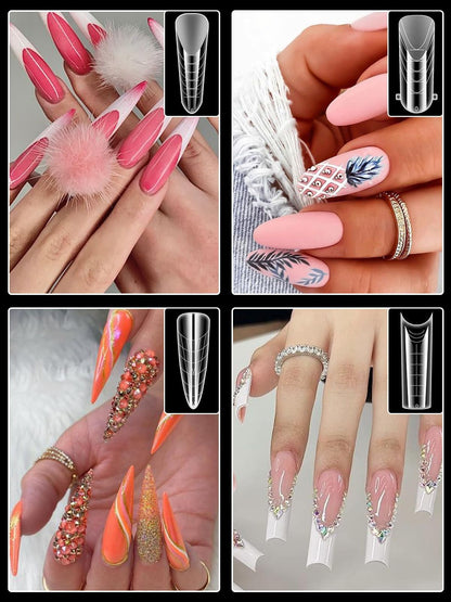 Professional nail technician using Ebanku dual forms for polygel application