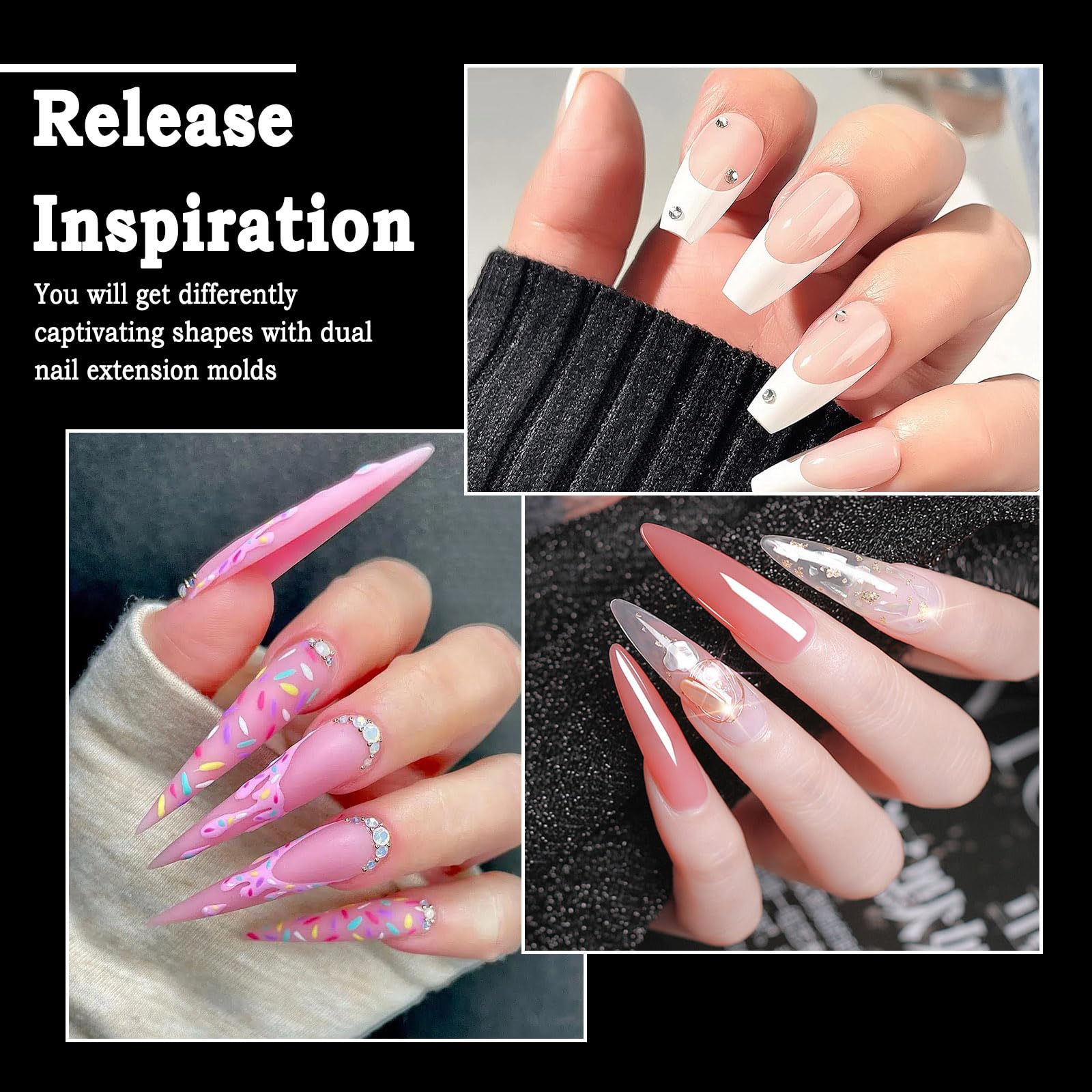 Assorted shapes and sizes of Allstarry dual nail forms for poly gel