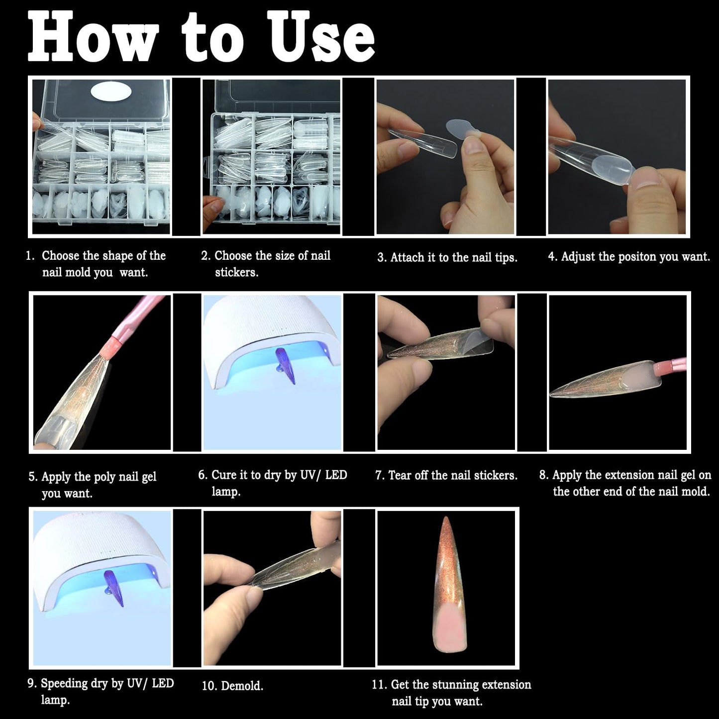 Professional nail extension results using Allstarry dual forms