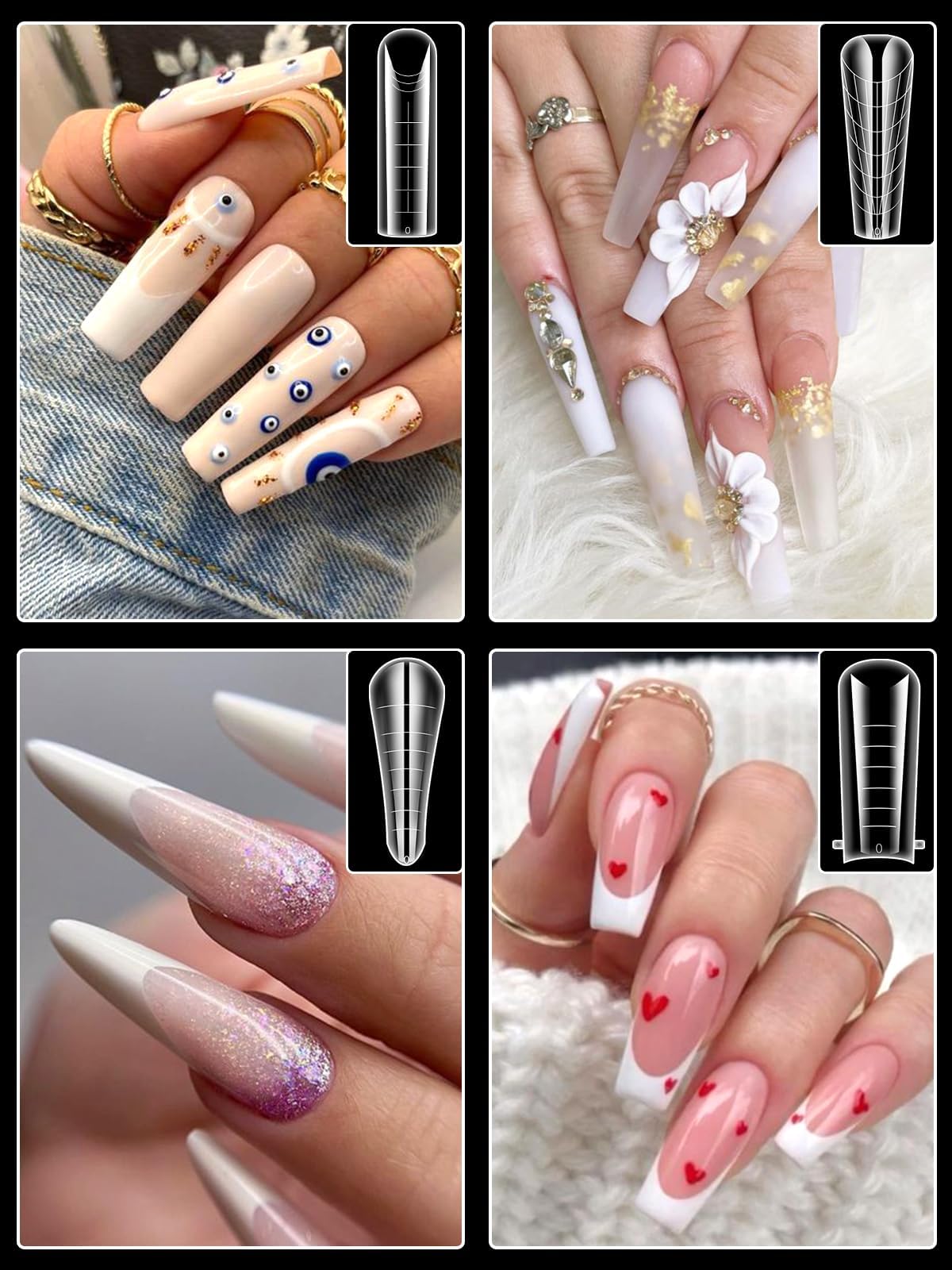 Assorted sizes of Torokom clear nail molds for poly gel manicure