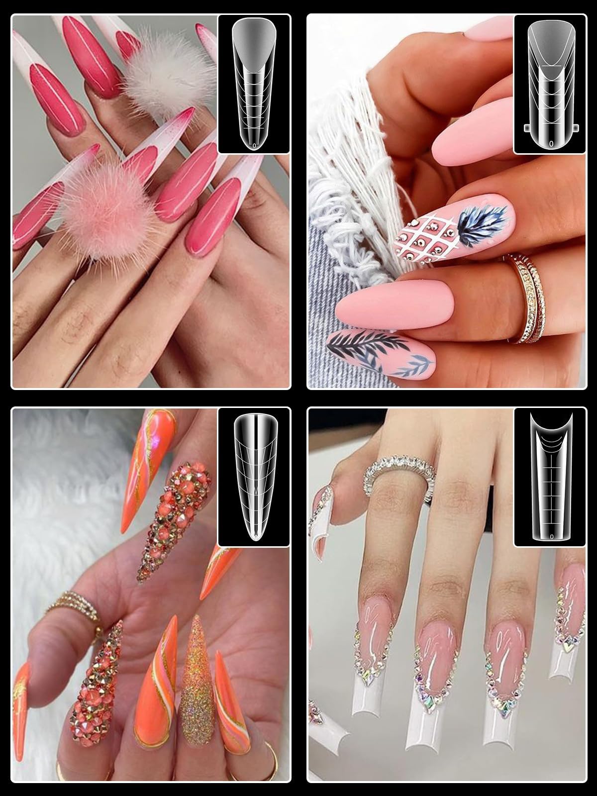 Transparent coffin shape nail molds for builder gel application