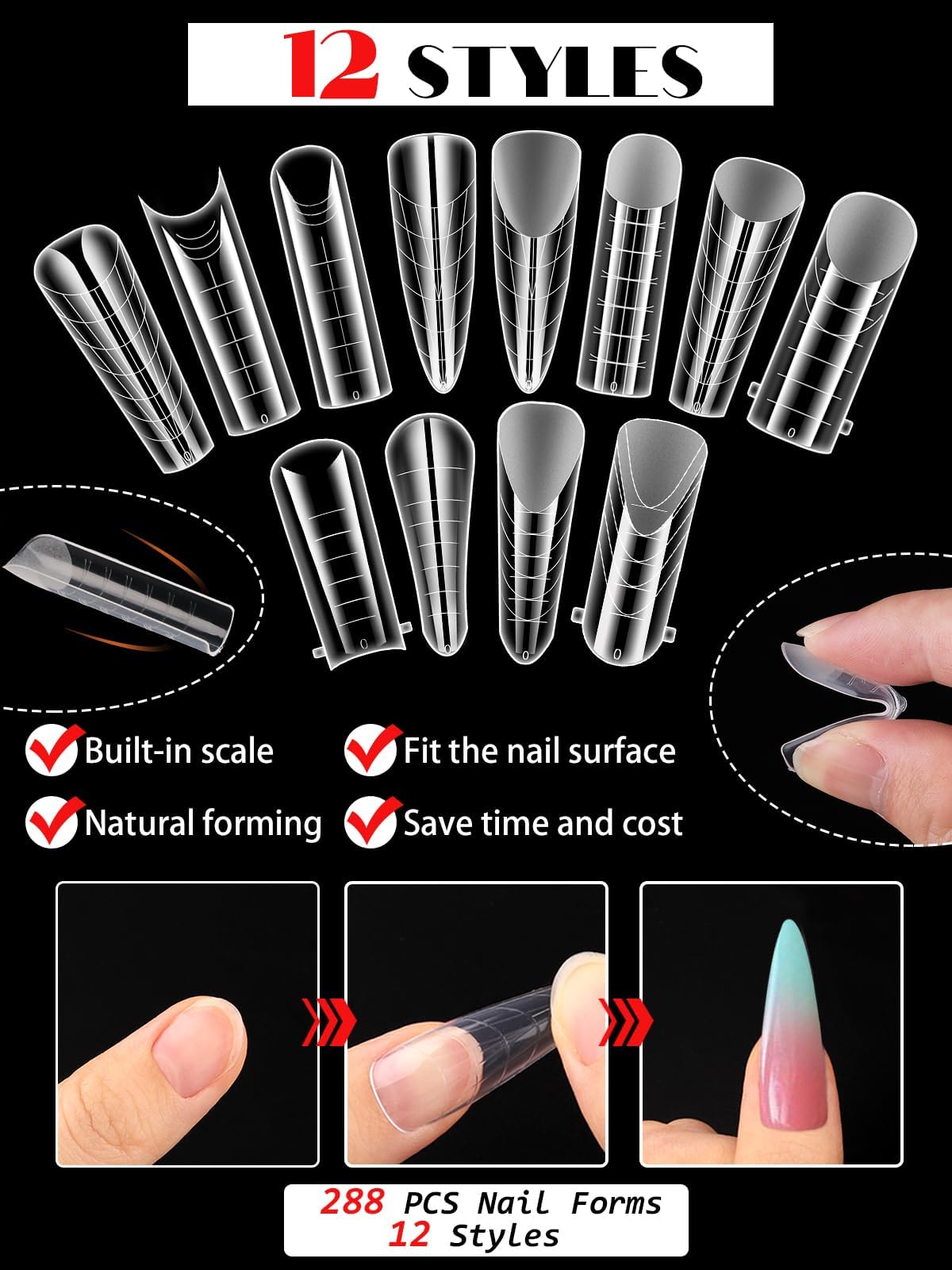 Flexible ABS plastic nail forms being applied to finger