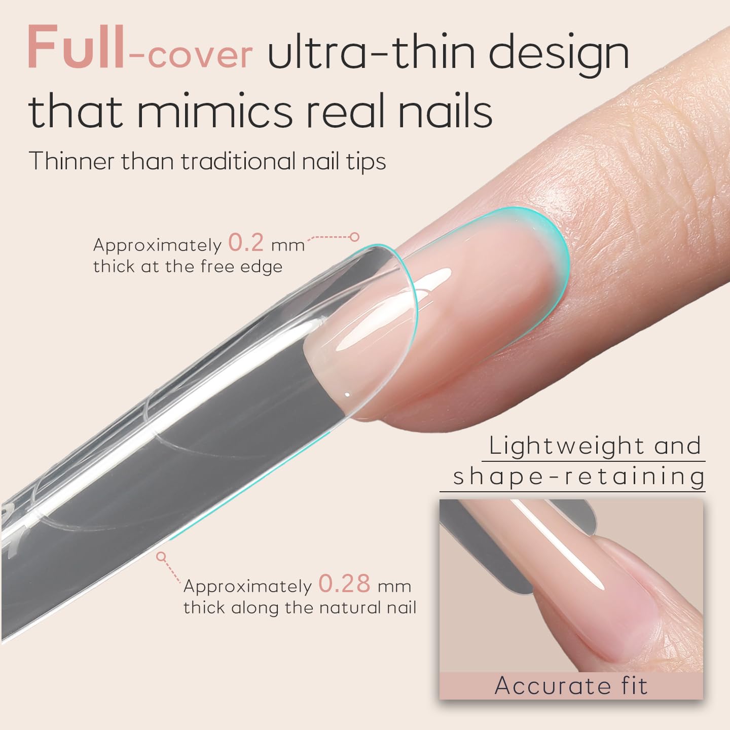 Close up of long coffin shaped nail extension mold