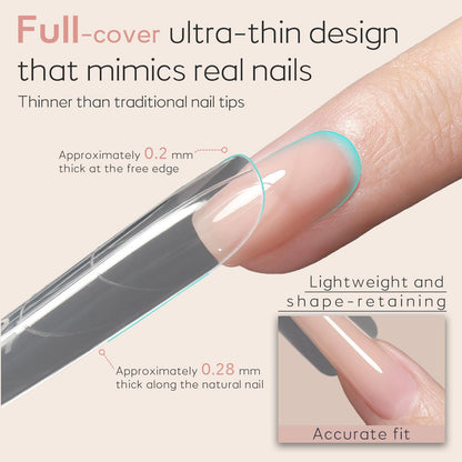 Close up of long coffin shaped nail extension mold