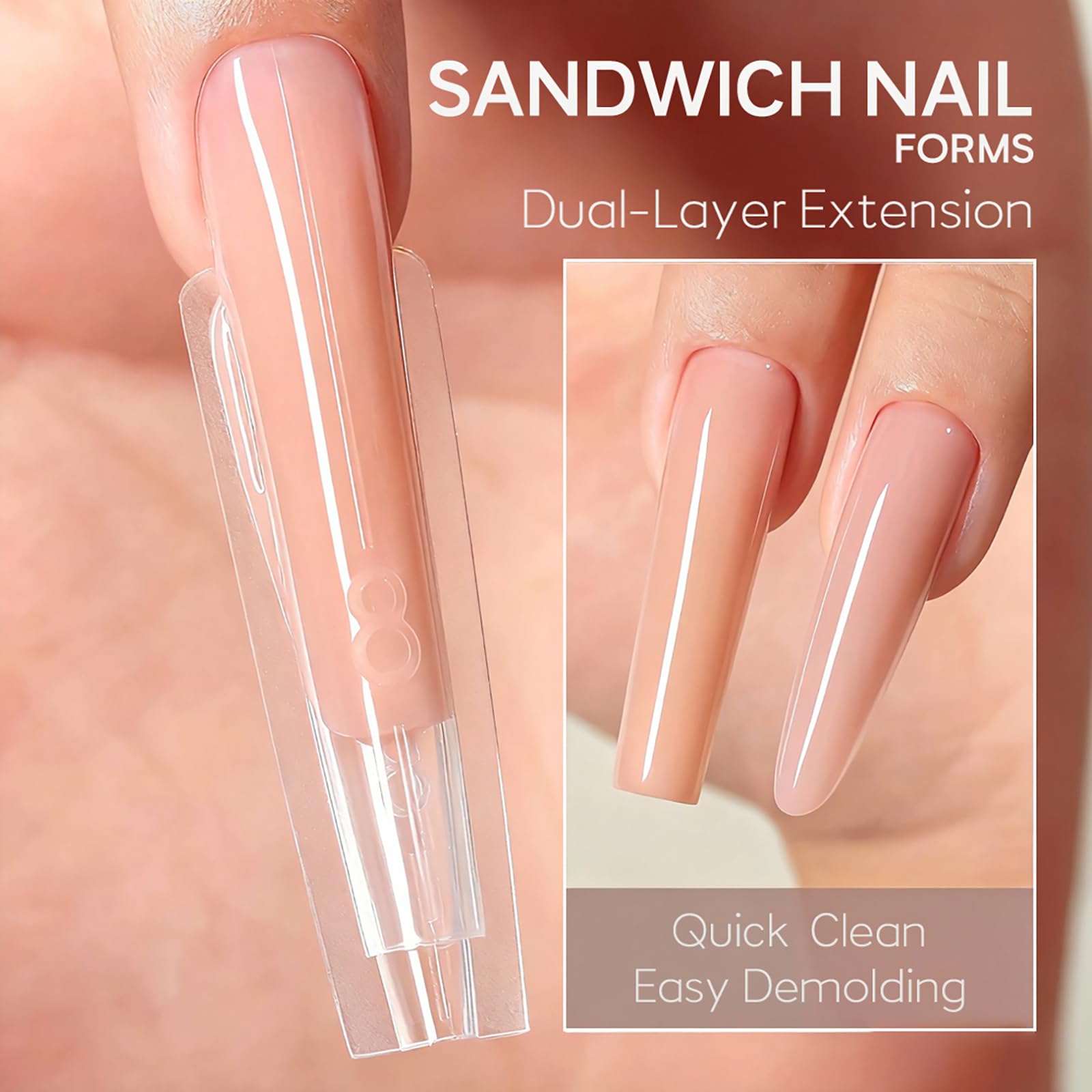 Professional nail technician applying gel using dual forms
