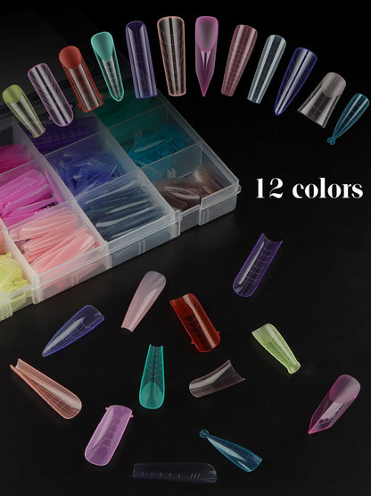 Close up of clear matte poly gel extension molds