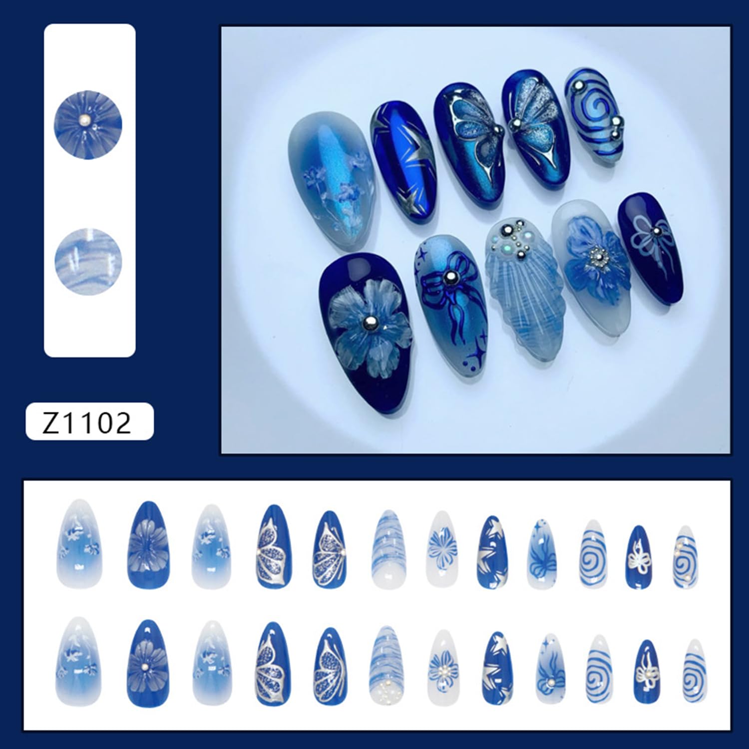 Full set of Zrethfb 24 piece medium almond artificial nails