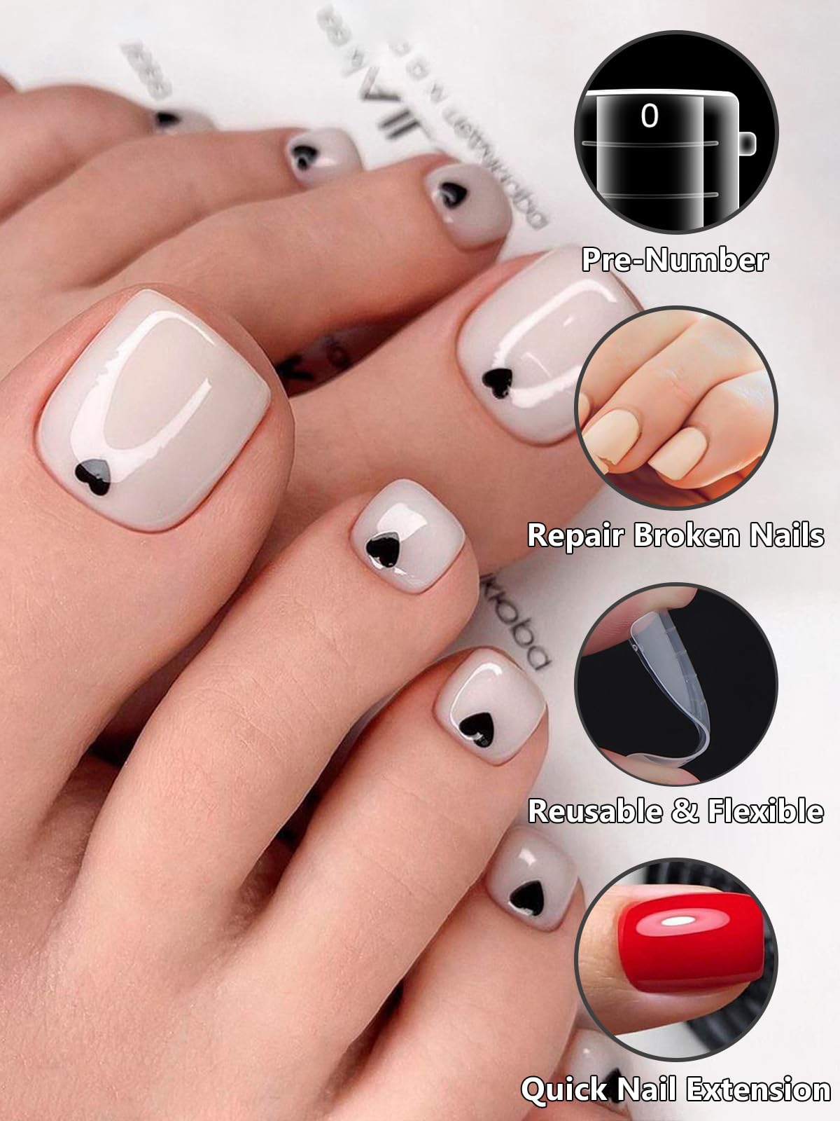 Long square shape poly gel toe extension forms
