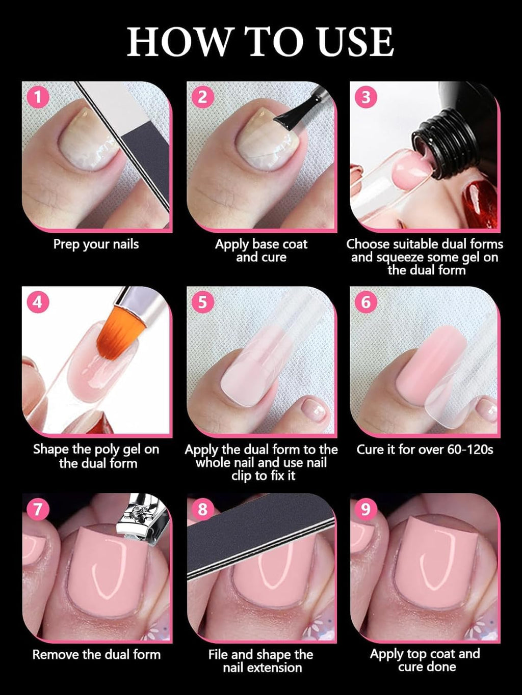 Demonstration of poly gel nail forms for toes in use