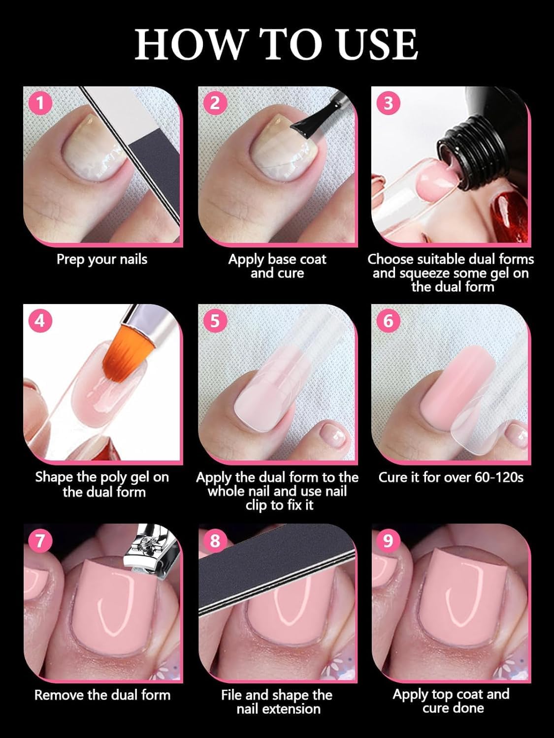 Clear dual forms for easy poly gel application on toes