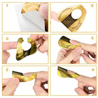 Gold nail forms applied on fingers for acrylic and polygel sculpting