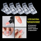 Close-up of transparent dual nail forms with length guides