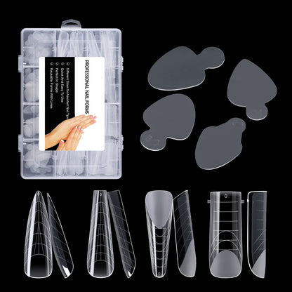 Close up of NMKL38 reusable dual nail forms for acrylic extensions