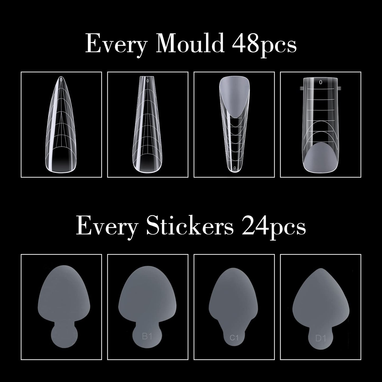 Top view of various sizes in the NMKL38 dual nail form kit