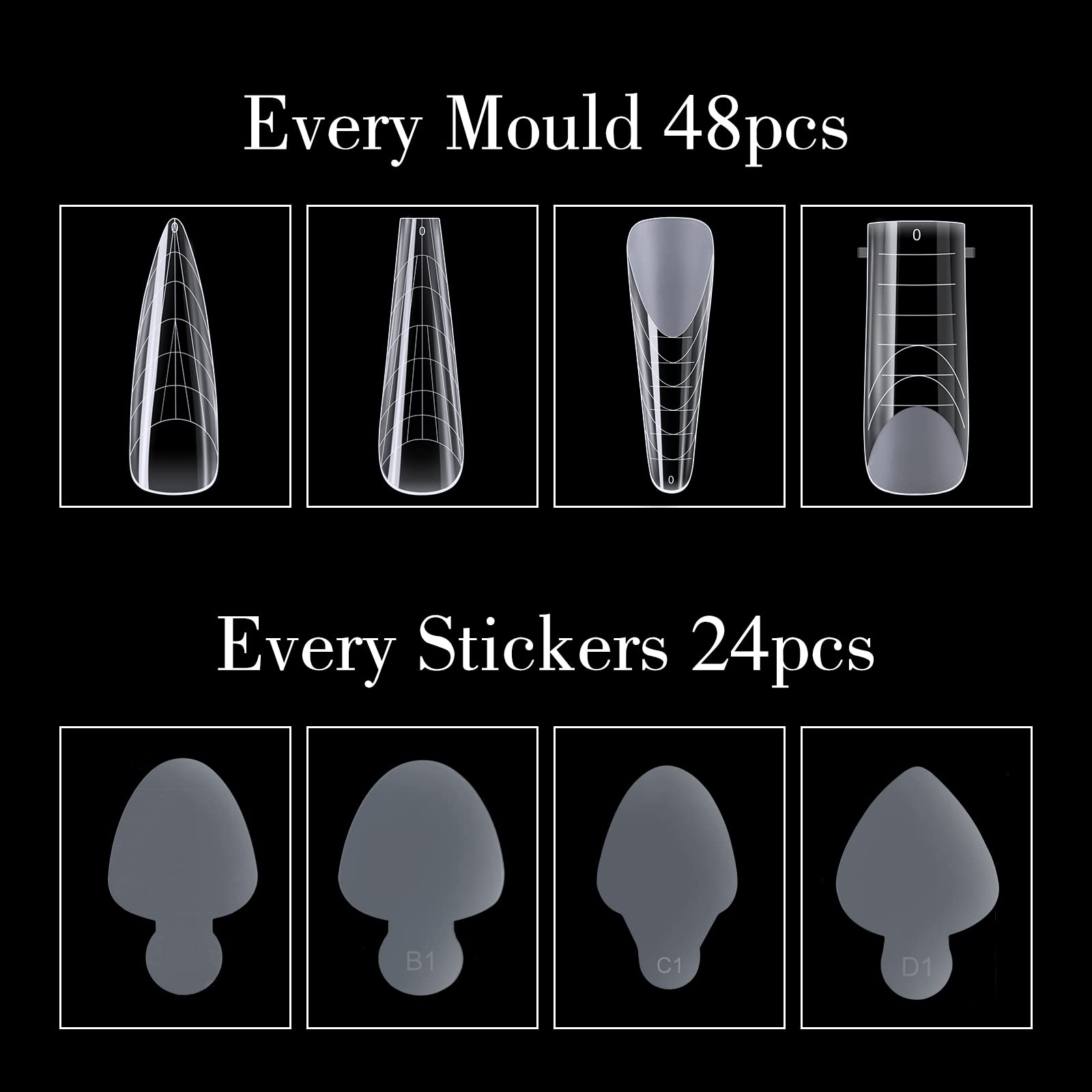 Top view of various sizes in the NMKL38 dual nail form kit