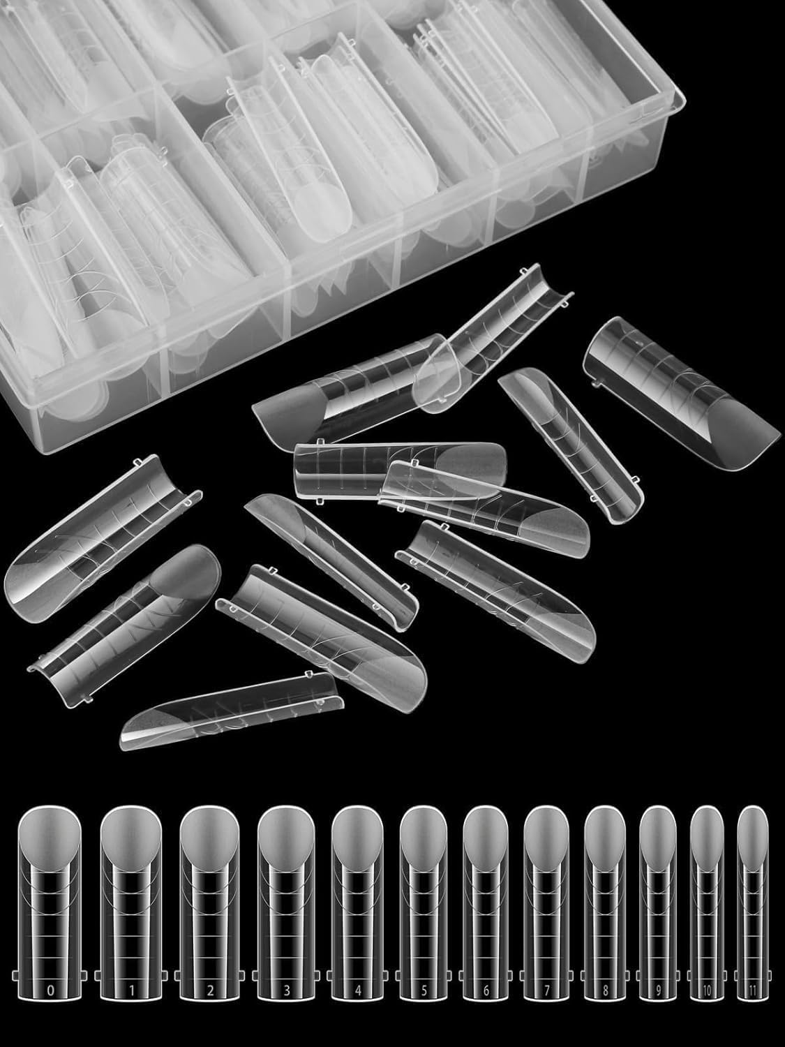 Close up of square full cover nail tips for DIY manicure