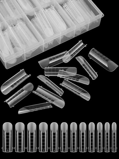 Close up of square full cover nail tips for DIY manicure