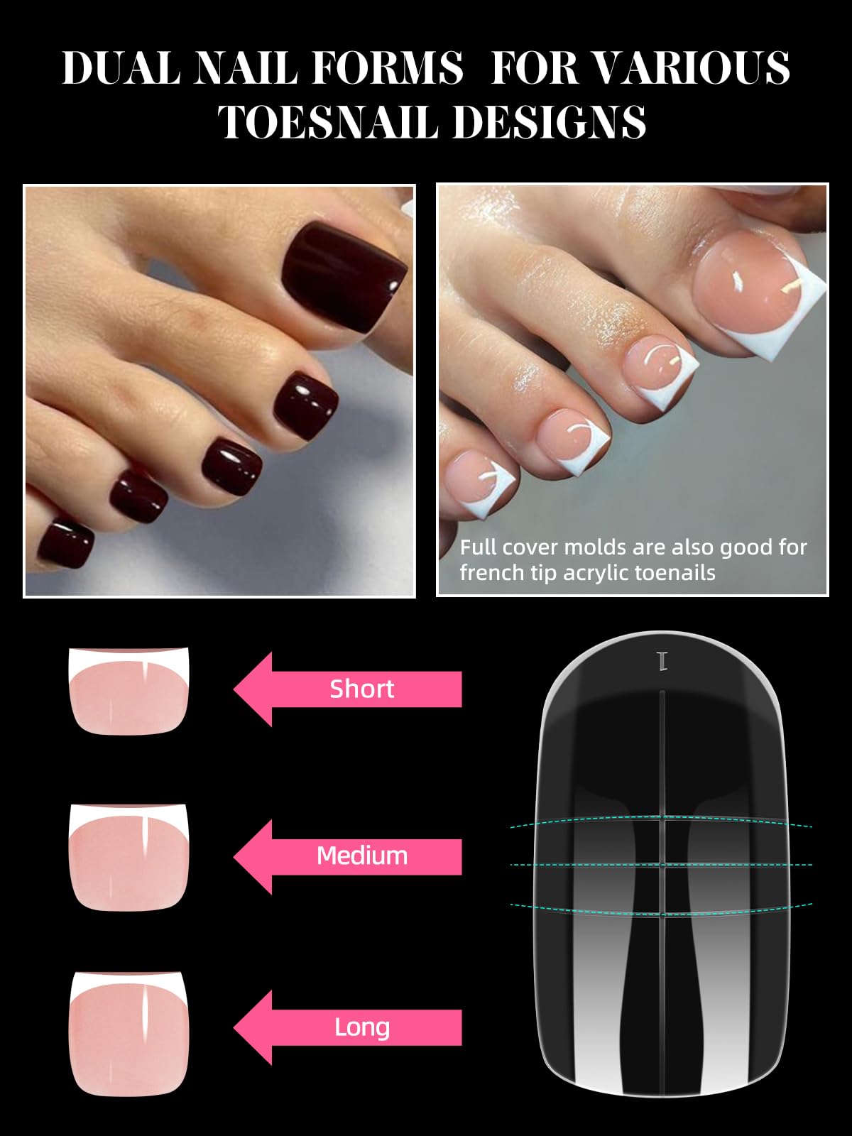 Close up of 15 sizes of reusable toe nail extension molds
