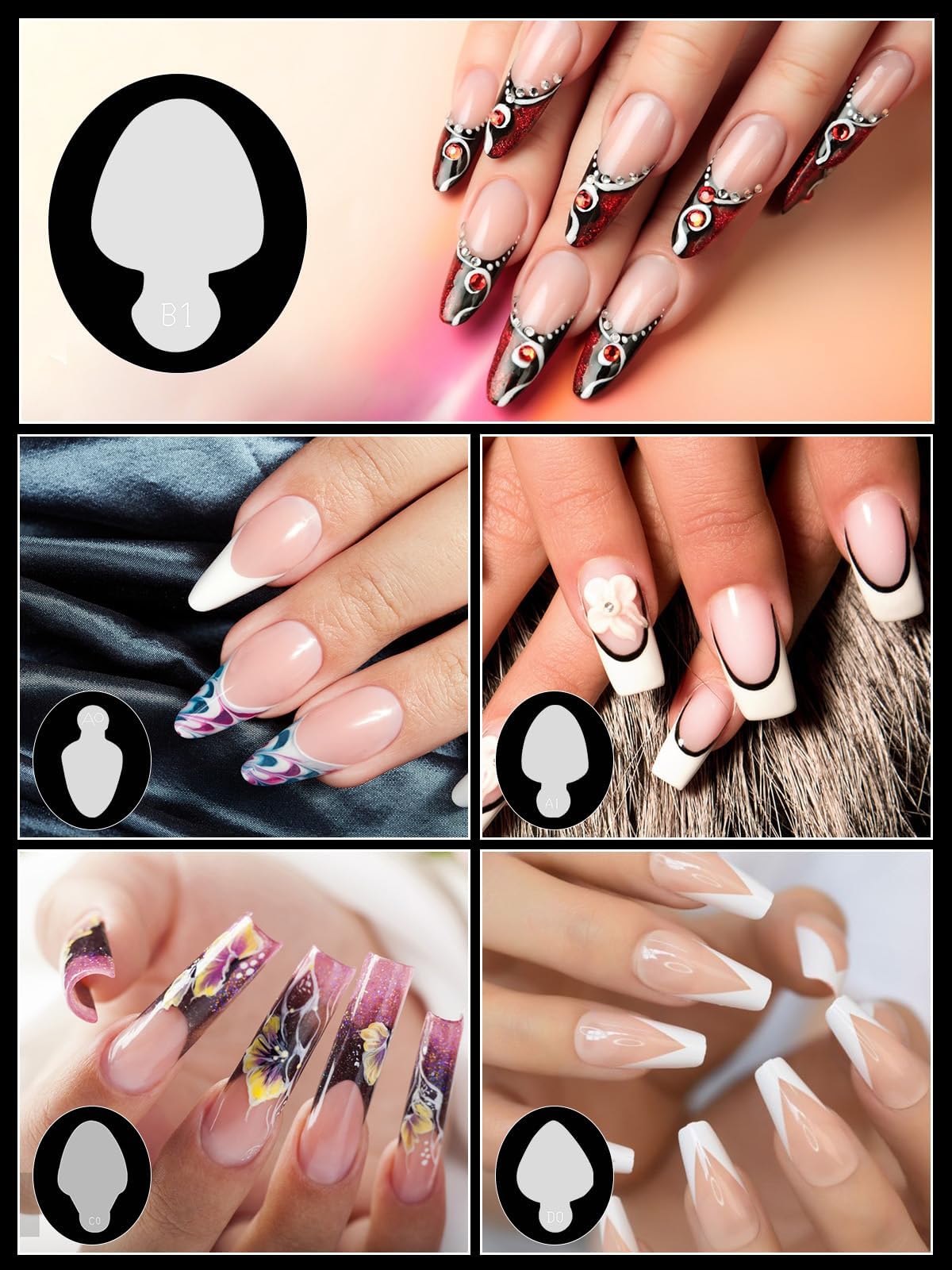 Stiletto and square dual nail forms for DIY gel manicure