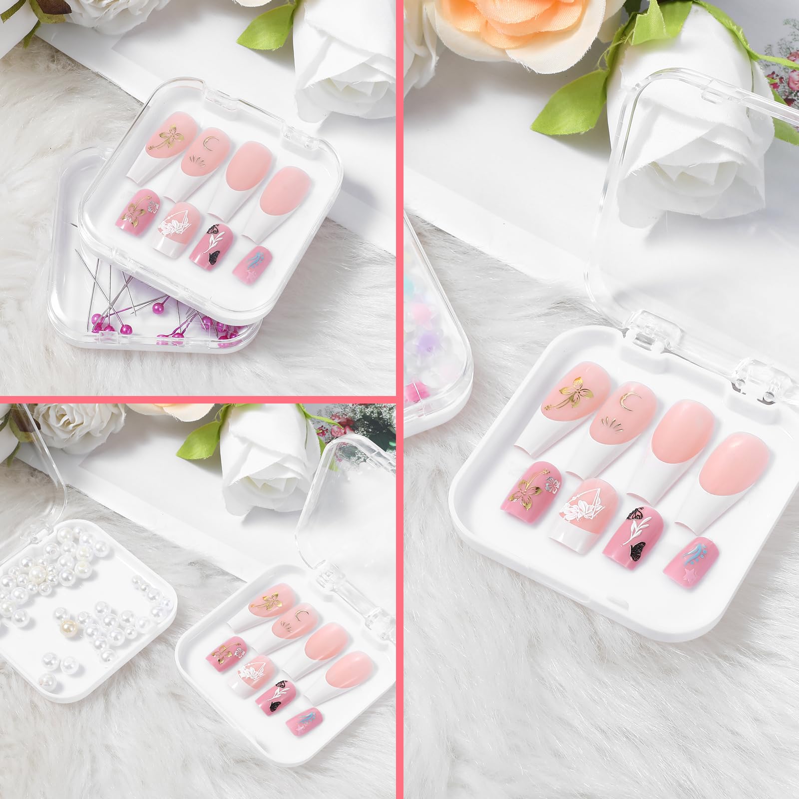 Set of four empty clear acrylic nail organizer boxes