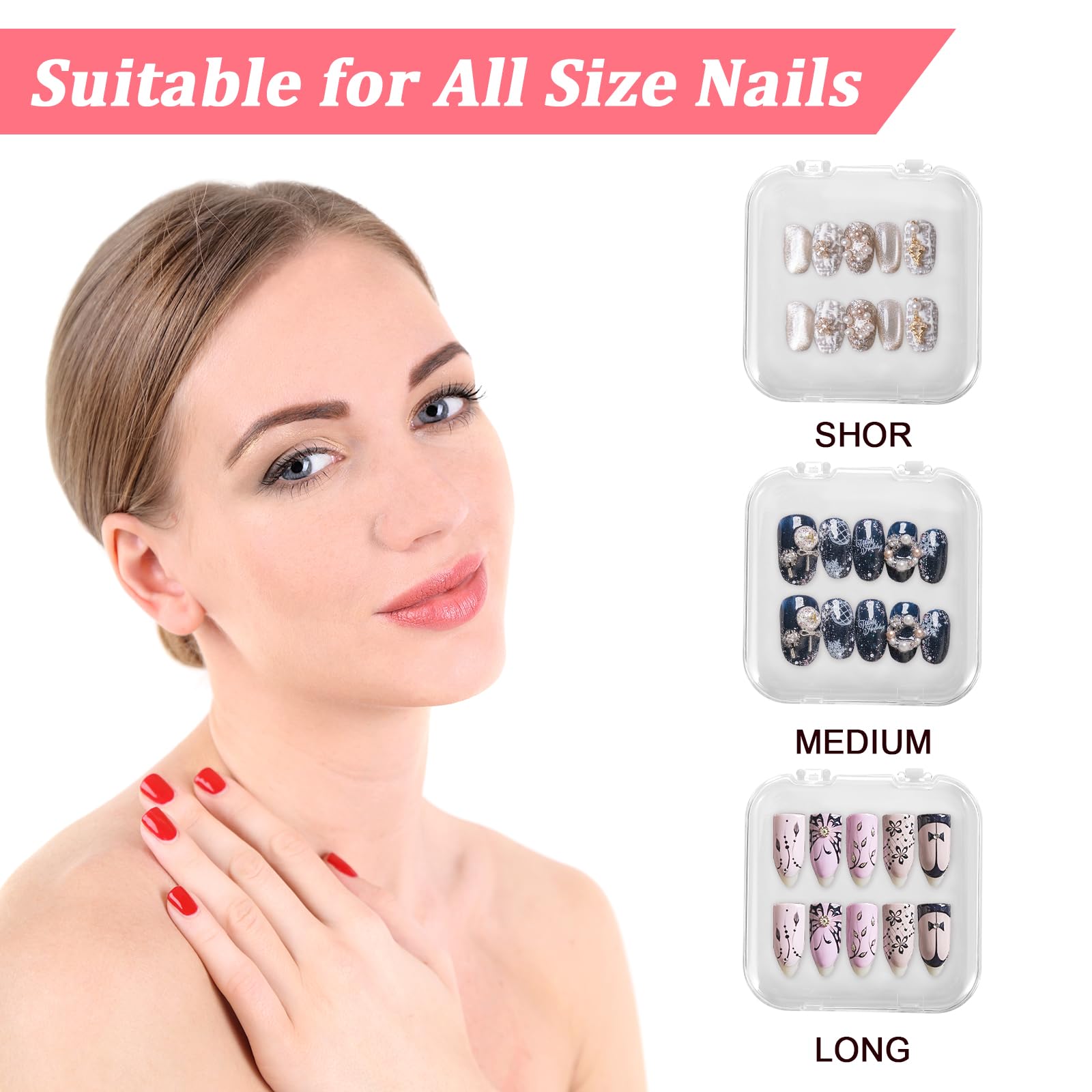 Top view of square nail display box with adhesive tape