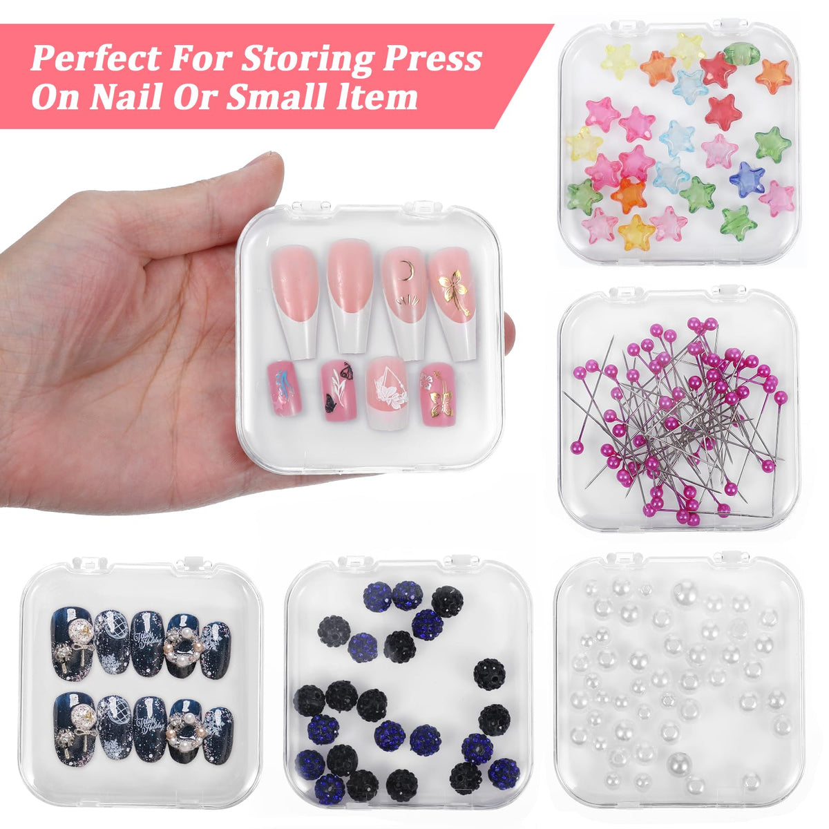 Jjunw nail organization box shown with finished manicure tips