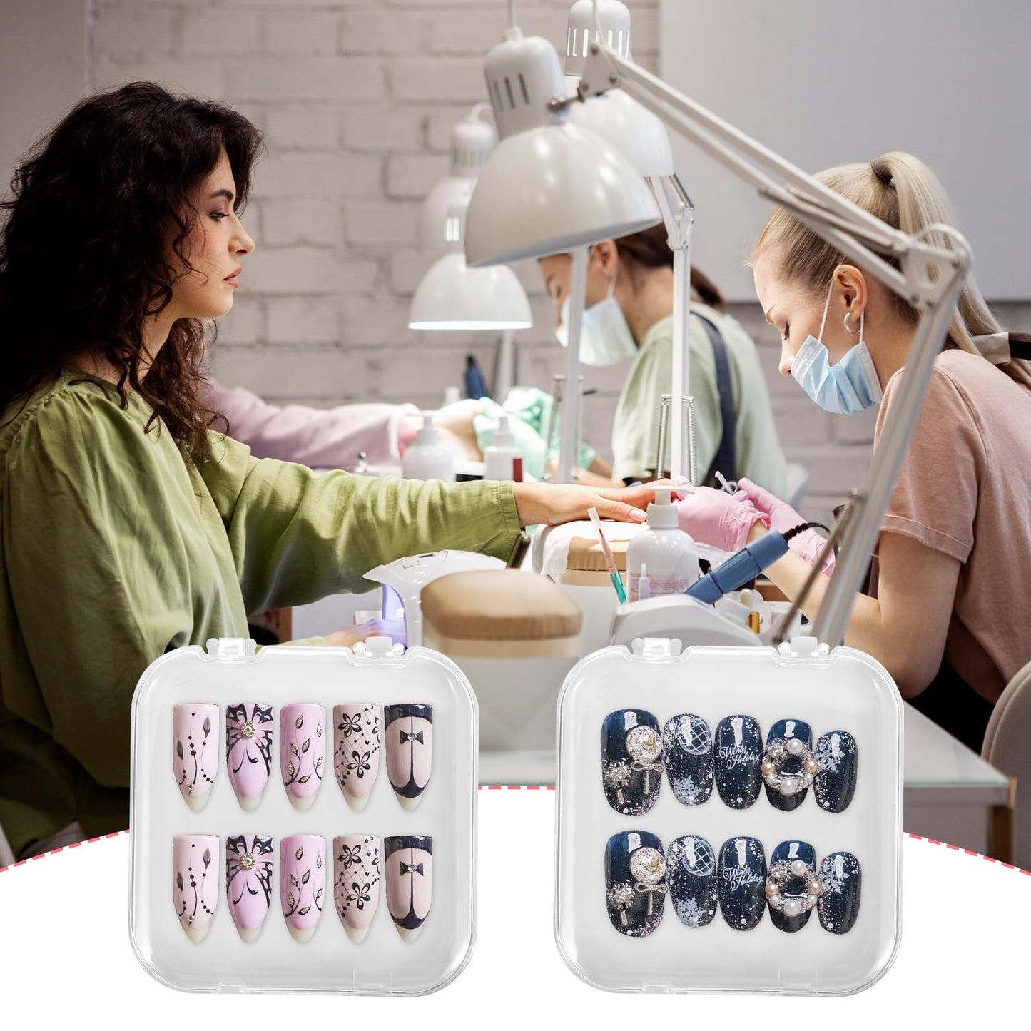 White acrylic press on nail storage box with transparent lid