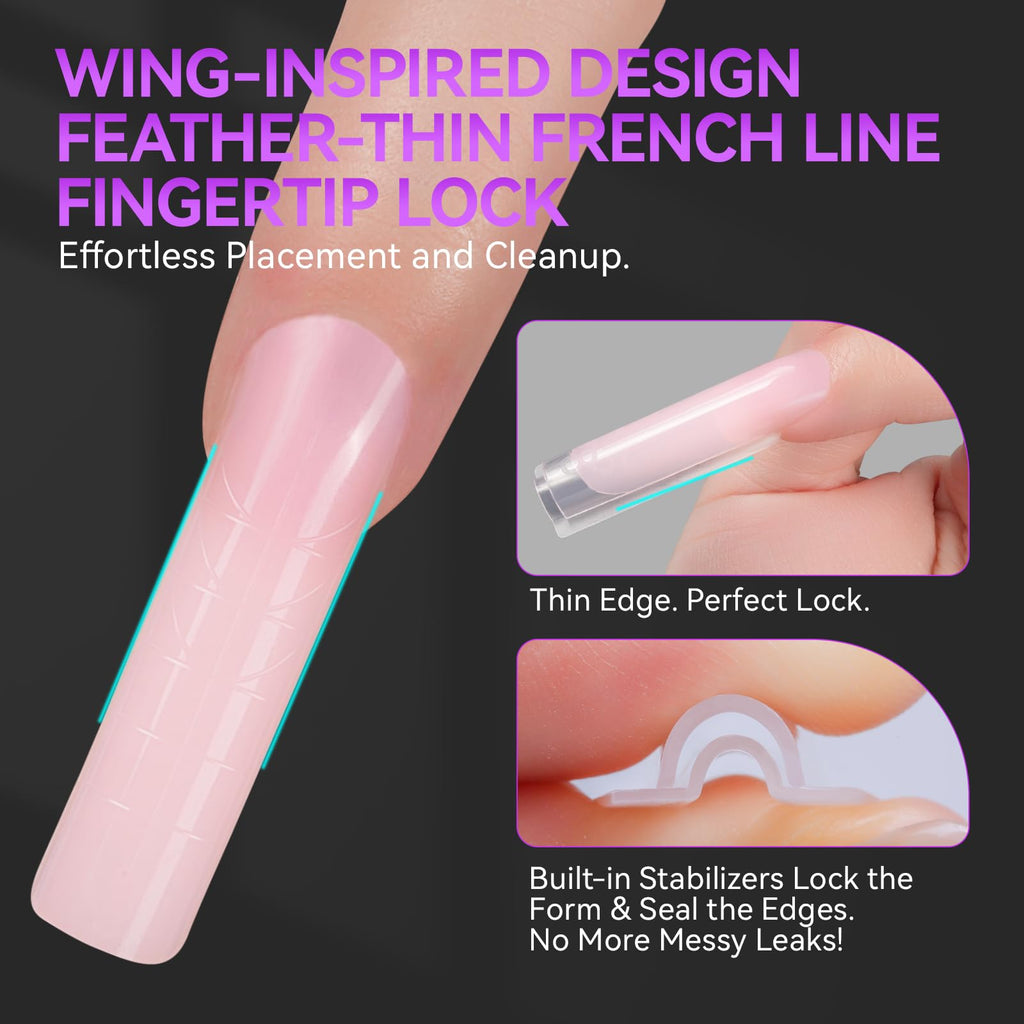 Finished square nail extensions created using sandwich dual forms
