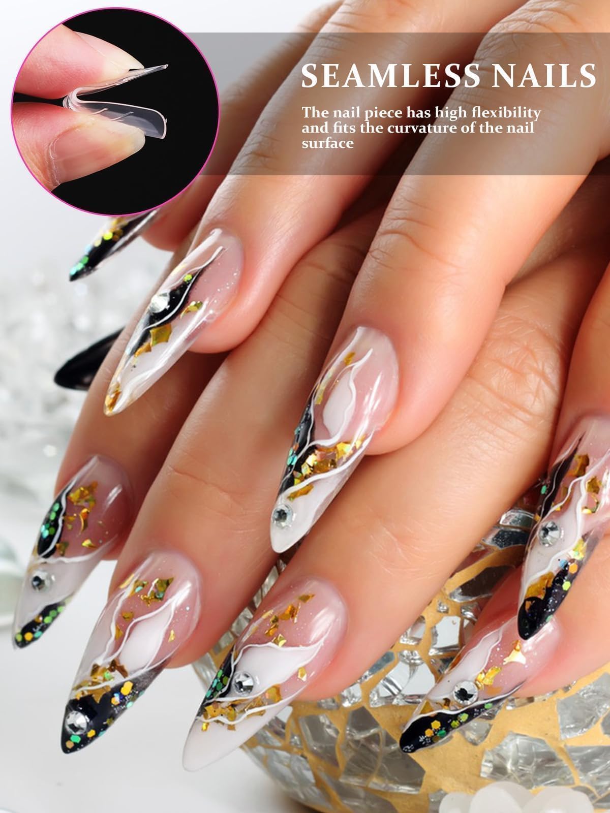 Transparent dual nail forms showing engraved sizing scale