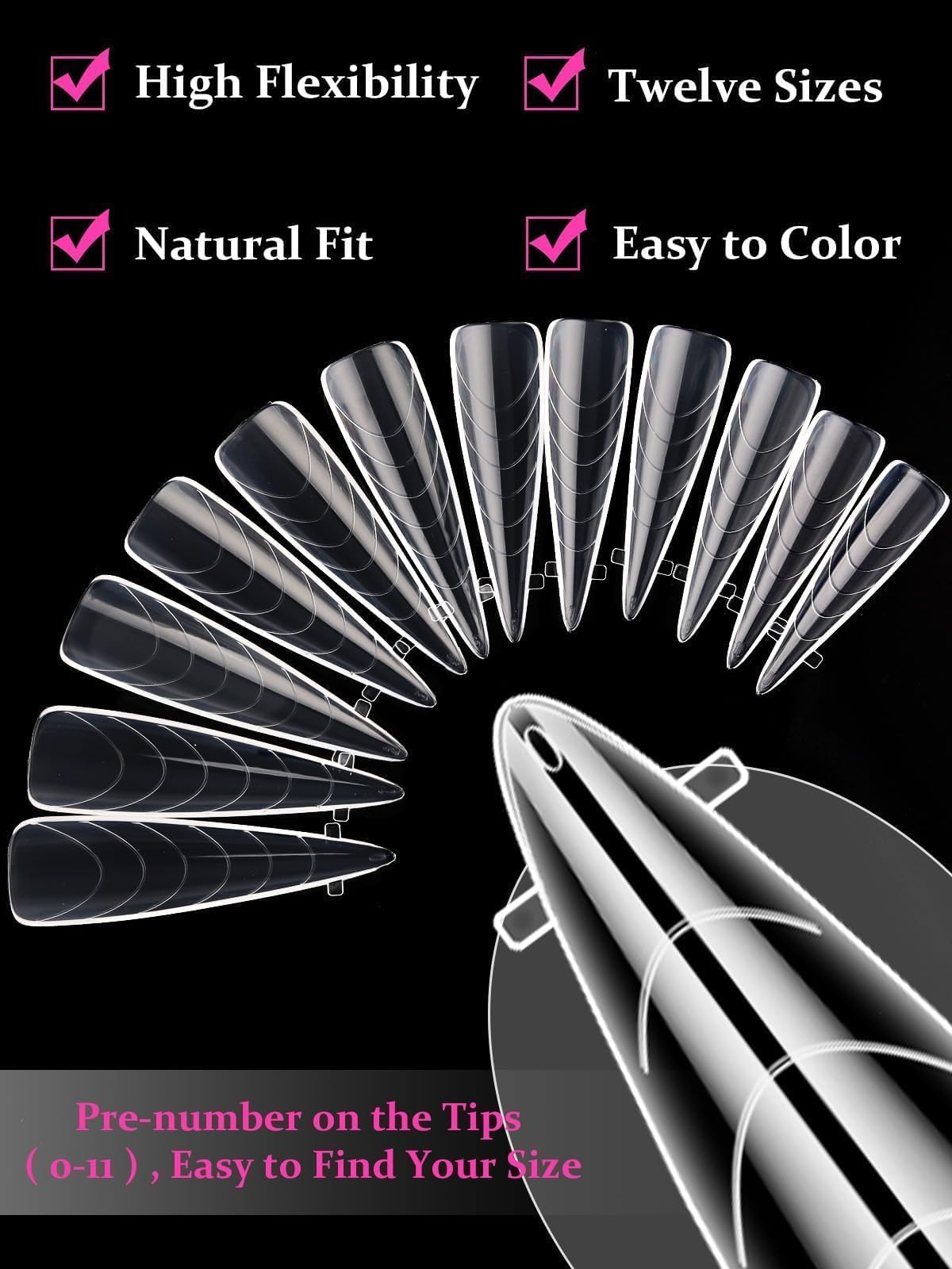 Ebanku nail forms arranged to show 12 different sizes