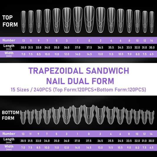 Torokom sandwich dual nail forms with 15 different sizes