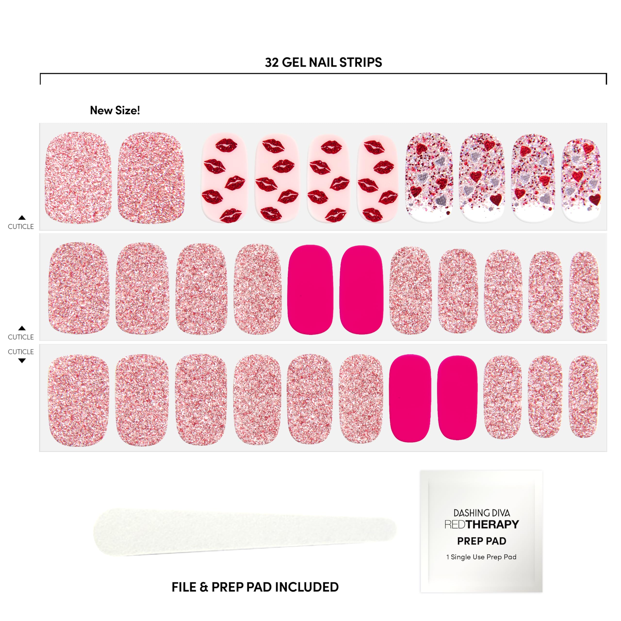 Close up of pink glitter and lip pattern Dashing Diva nail strips