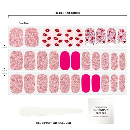 Close up of pink glitter and lip pattern Dashing Diva nail strips