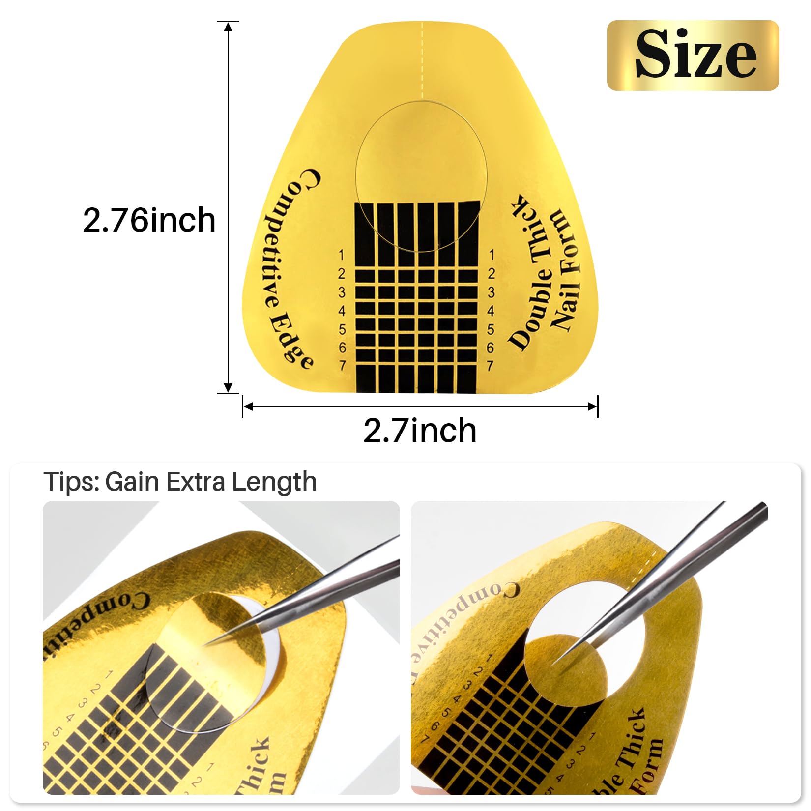 Close up of gold nail sculpting stickers with numbered guide lines