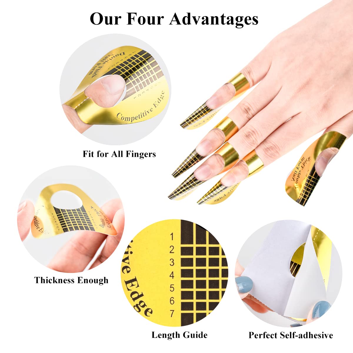 Close up of gold horseshoe nail form stickers