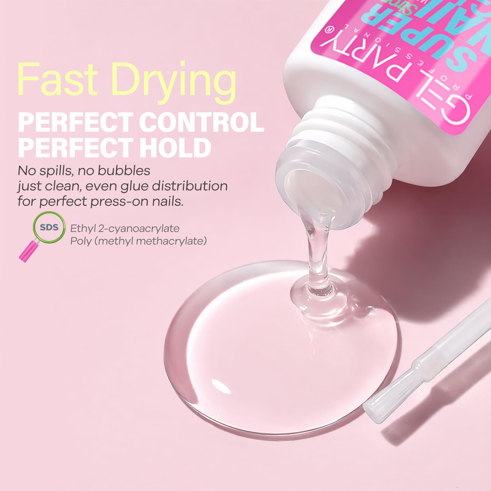 Gel Party brush on nail glue applicator tip detail