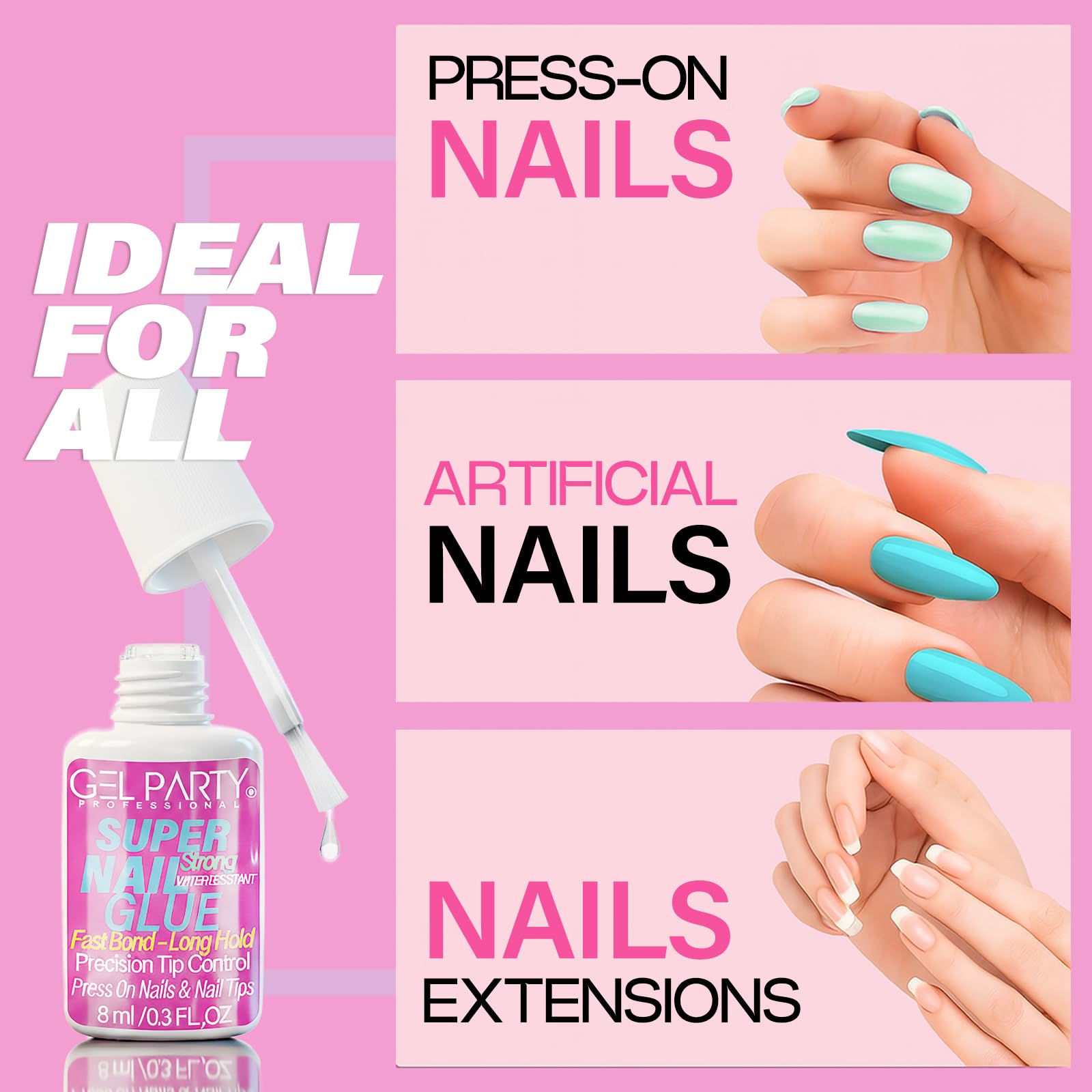 Professional manicure using Gel Party super strong nail glue