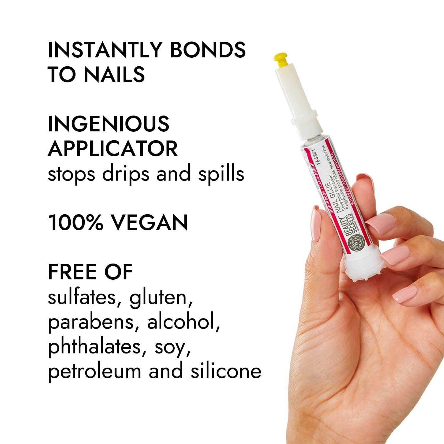Detailed view of the yellow puncture button on nail glue
