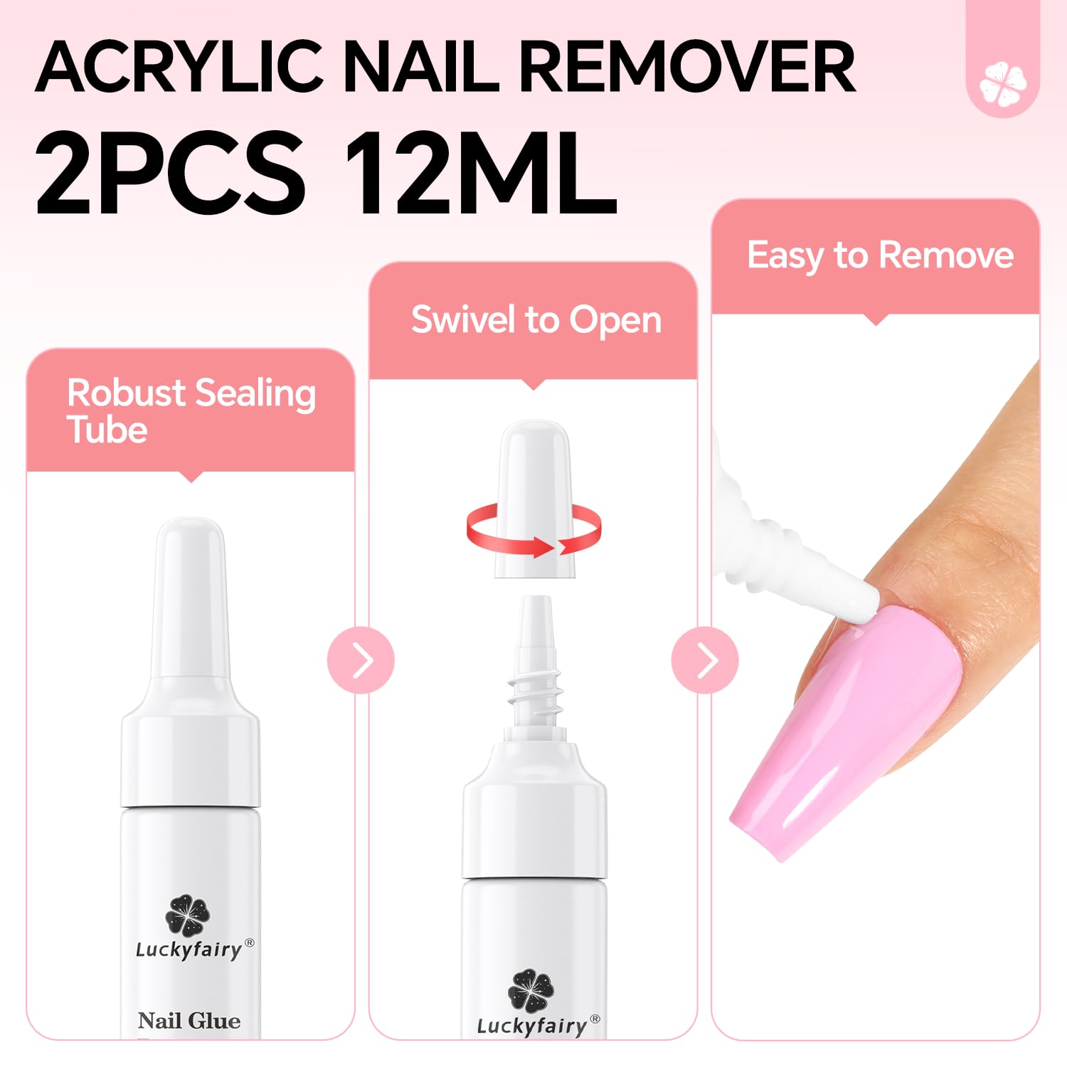 Close up of acetone free nail glue remover packaging