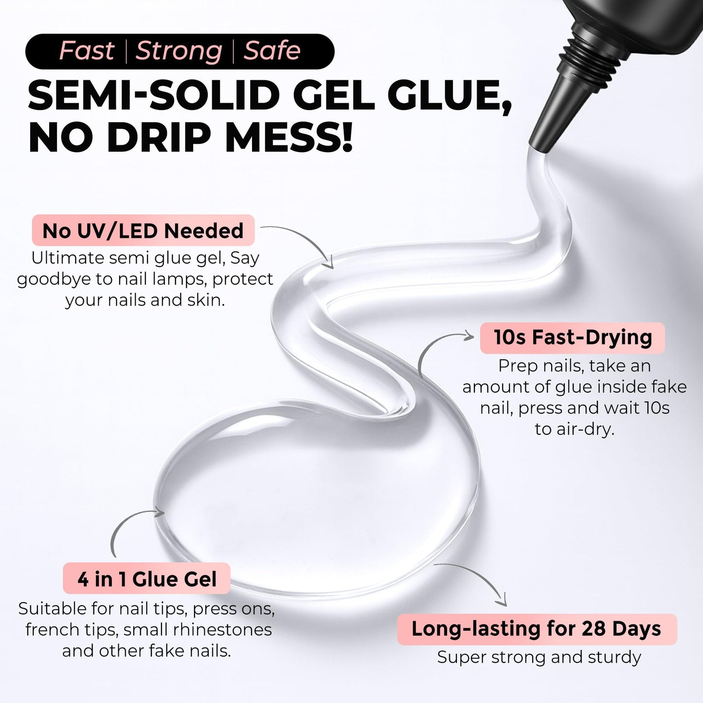 Close up of Curvlife semi solid gel nail glue texture